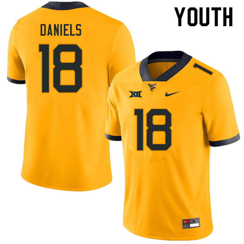 Youth #18 JT Daniels West Virginia Mountaineers College Football Jerseys Sale-Gold